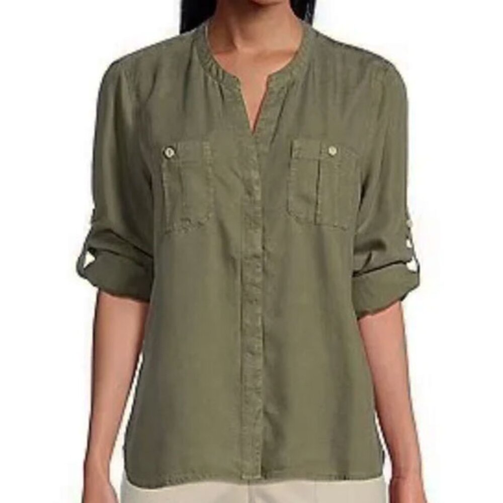 Tommy Bahama Mission Beach Tencel Utility Shirt XS Button Down Roll Up Sleeves